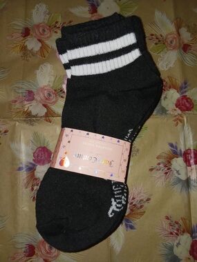 Juicy Couture Black & Pink Quarter Socks with Stripes & Logo Set of 8 Pairs